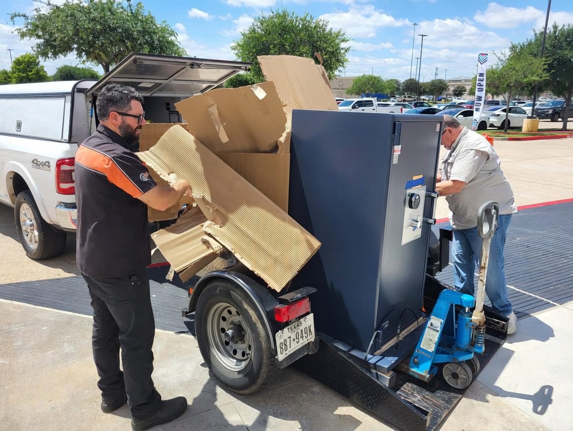 Emergency locksmith from ReKey Xpress performing a damage-free house lockout service in Conroe.